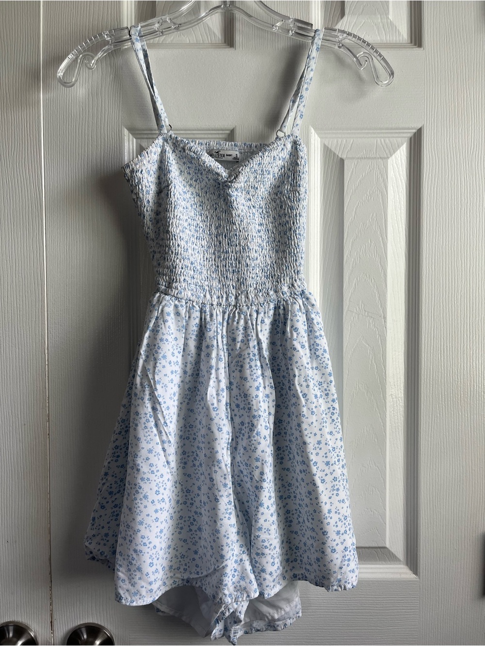 Hollister White Smocked Top with Light Blue Floral Print